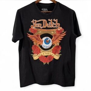 NWT Men’s Y2K Von Dutch Black Embroidered Graphic T-Shirt Size Medium